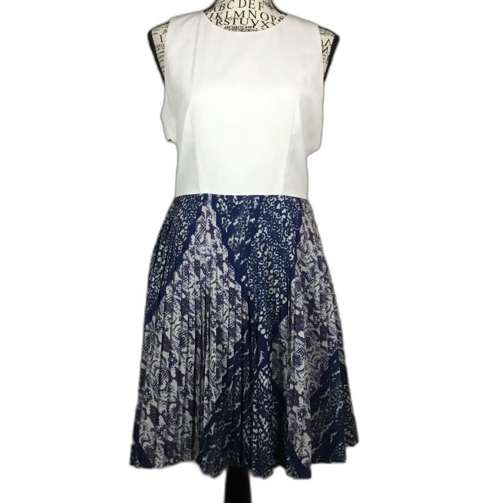 Wren Anthropology vintage dress white vest top with blue grey pleated skirt sz S